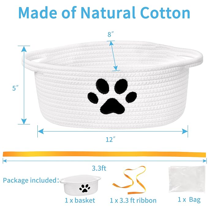 Small Woven Basket with Gift Bag, Cute Dog Paw Baskets for Gifts Empty, Decorative Rope Woven Nursery Storage Dog Toy Basket for Easter, Baby Shower, 12" x 8" x 5"