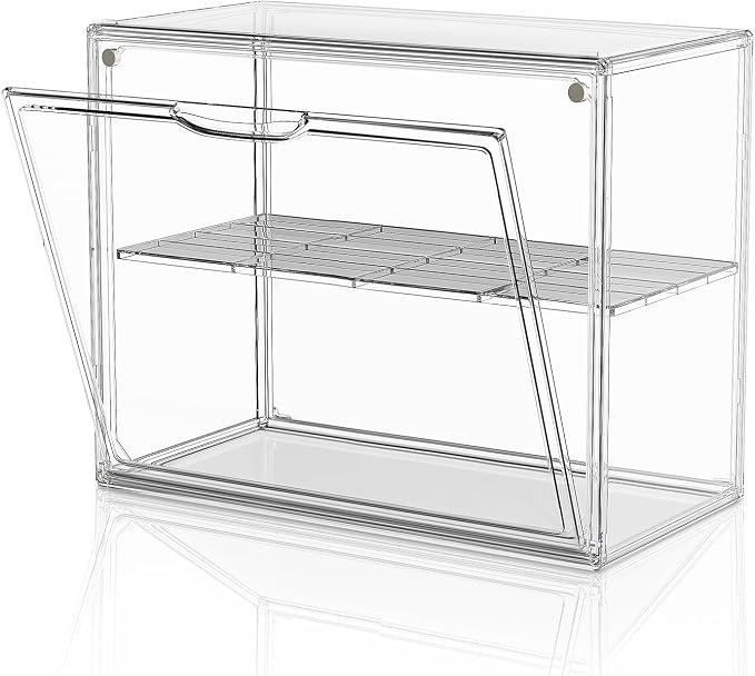 HOYOJA Large Acrylic Display Case for Collectibles, Acrylic Box with Compartment Divider Clear Mini Greenhouse for Indoor, Small Green House with Magenetic Door, 1 Pack
