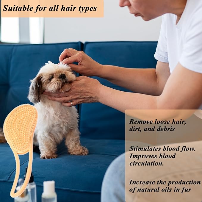 Dog Grooming Brush, Soft Puppy Massage Brush, Pet Hair Bathing Brush Comb, Hangable Grooming Tool for Poodles, Teddy, Yorkies, Maltese, Shih Tzu, Chihuahua (Orange)