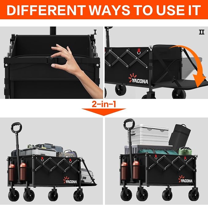 Yozoia Wagons Carts Foldable,120L Collapsible Wagon Cart with Wheels,Black | Foldable, Lightweight, Portable, Simple Installation, for Camping Shopping Beach Garden Sports