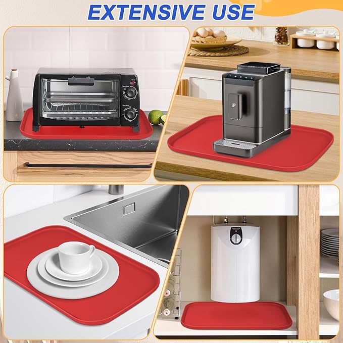 SMILOOL Silicone Pet Feeding Mat with Raised Edge for Food and Water, Dog Bowl Mats, Cat Bowls Placemat with High Lip for Floor Waterproof, Rubber Tray for Cats and Dogs 22 x 14 x0.8 Red