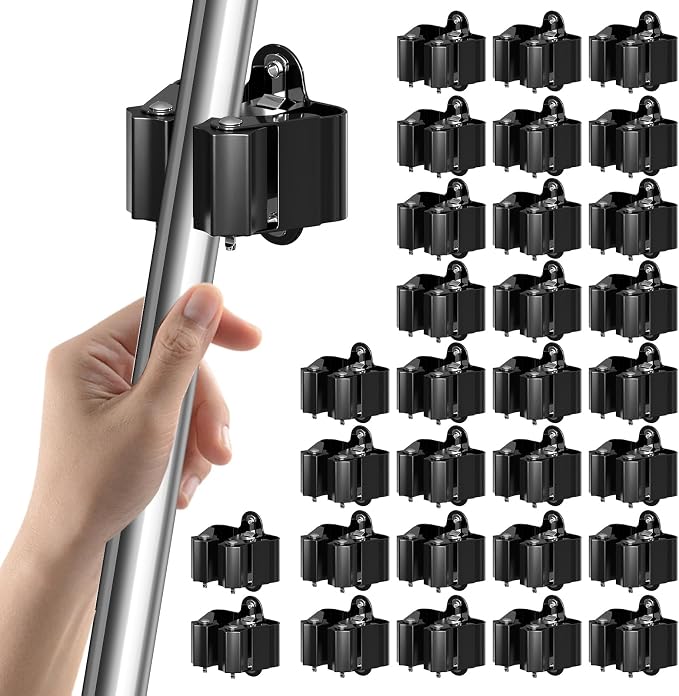 3-H Broom Holder Wall Mount 30 Pack, Heavy Duty Stainless Steel Mop and Broom Organizer Clips, Strong Grip Wall Mount Holders for Garage, Garden, Laundry Room & Utility Closet, Black