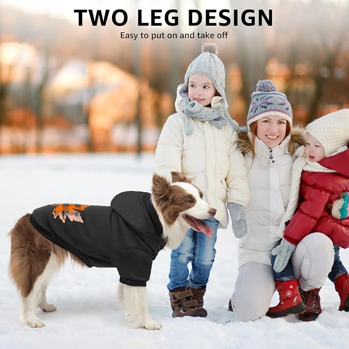 SCENEREAL Thanksgiving Dog Hoodie with Leash Hole Male Female - Warm & Soft Fleece Pet Sweater Clothes Sweatshirt with Leaf Pattern, Cold Weather Coat for Small Medium Large Dogs Puppies, L