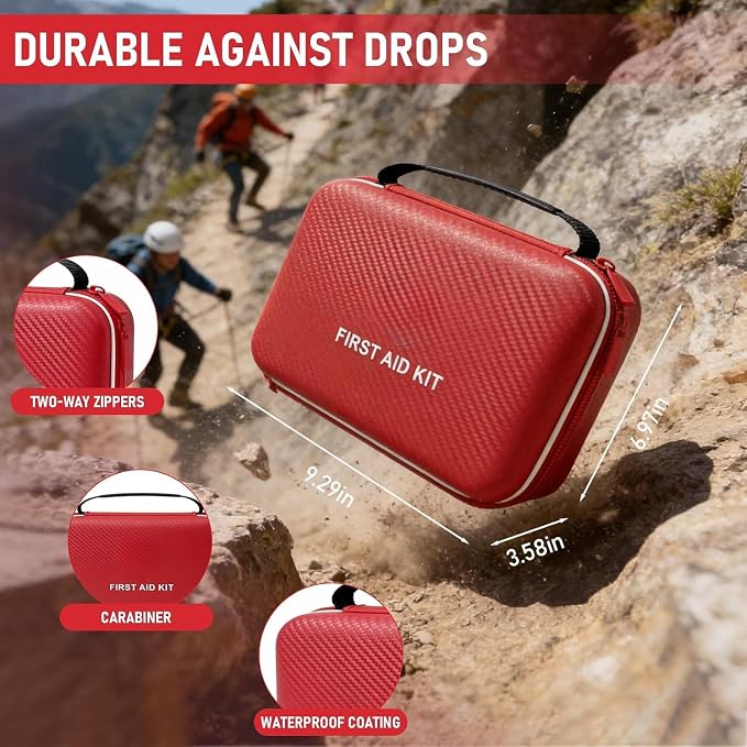 First Aid Kit - Smart Compartments Medical Kit with EVA Hard Shell, Large Capacity for Various Emergency Supplies, Emergency Kit for Home, Car, Travel, Businesses, Camping, Hiking, Outdoor Emergencies