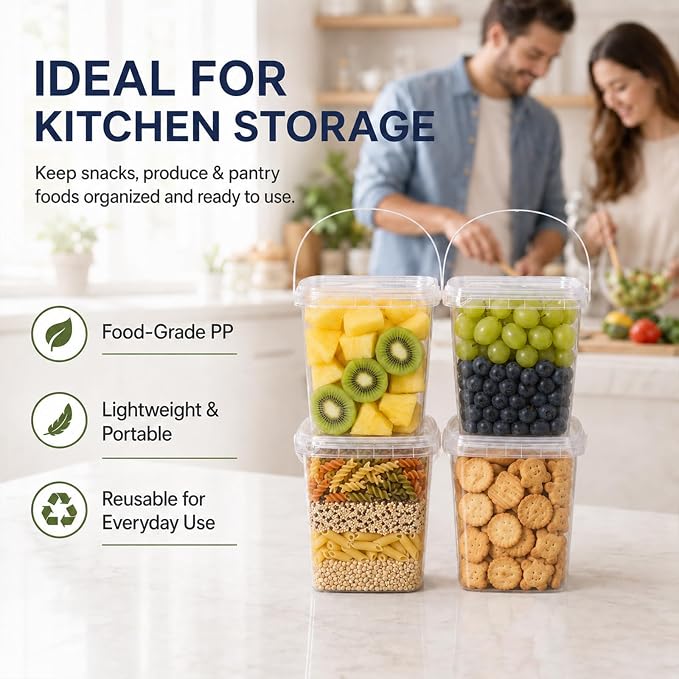 METAPACK 9.5 fl oz/280 ml Square Food Storage Container with Lid and Handle | Stackable Containers for Candy, Desserts, Party Favors, Kids Snacks, Kitchen Organization and Portable Food Storage