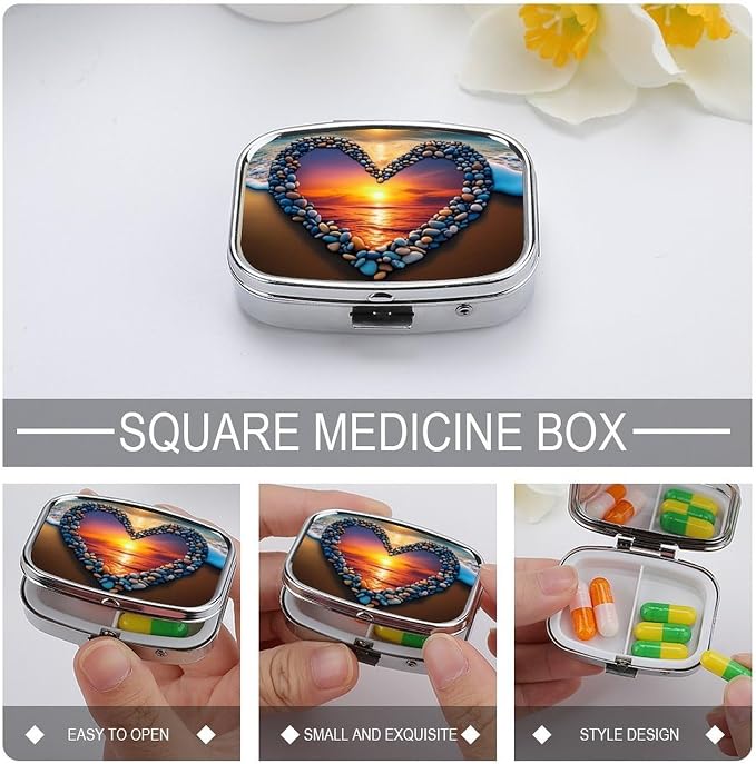 Love Beach Durable Metal Pill Case for Daily Use, 2 Slot Medicine Box Organizer,Leak Proof Travel Pill Container for Vitamins, Compact Pocket Medicine Holder for Seniors,Holiday Gift