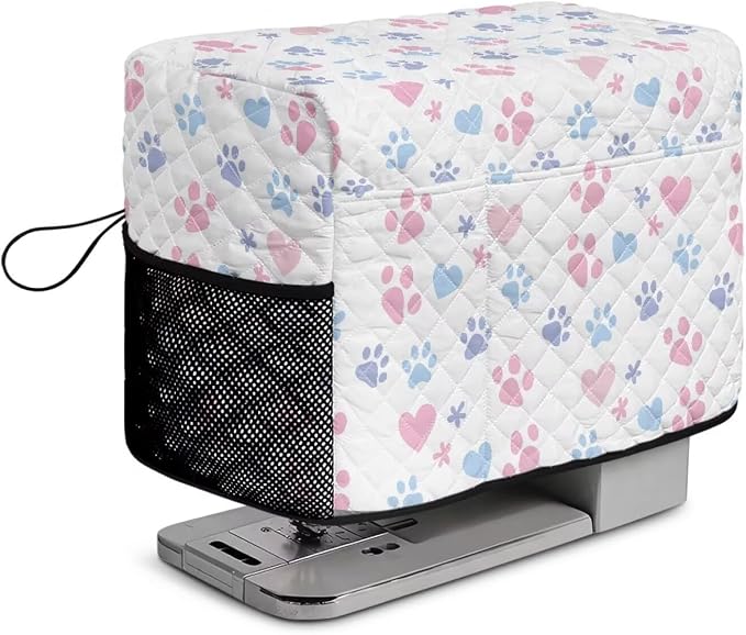 Sewing Machine Cover Polyester Febric Cute Paw Heart Print | Dust Pet Hair Protection,Quilting Design,Fits Standard Singer,Brother Janome Machines,Protecting Decorating Your Sewing Space