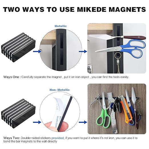 12Pcs Neodymium Magnets with Adhesive Backing 60x10x3mm Black | Fridge Magnetic Strips Refrigerator Blocks Crafts Extra Super Sticky Bar for Science Experiments Classroom Craft Office