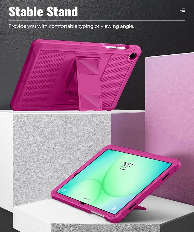 MoKo Shockproof Case Fit Samsung Galaxy Tab A11+ Plus/ A9+ 11 Inch | with Screen Protector, Heavy Duty Shockproof Protective Case, Fuchsia