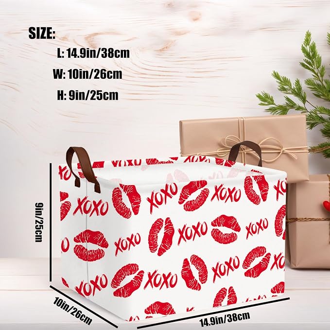 Valentine's Day Basket for Gifts Empty Cute Heart Large Gift Basket Decorative Storage Bin for Kid and Baby Room Décor (XOXO Red Lips)