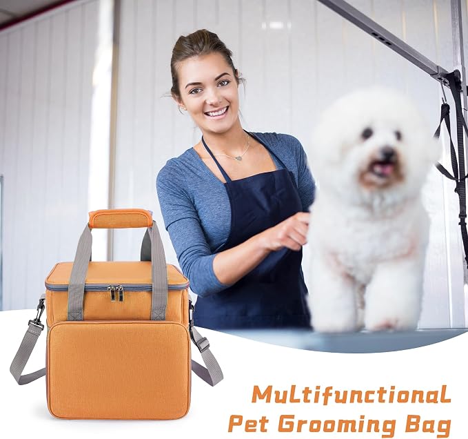 SMYV Pet Grooming Bag for Dog Grooming Supplies, Dog Tote Travel Bag for Pets Grooming Tools Kit Accessories - Orange