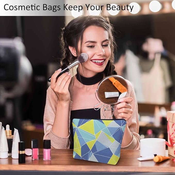 Woman Makeup Bag Triangle, Geometric Stripe Triangle Makeup Bags Travel Cosmetic Bags Toiletry Makeup Organizer Pencil Pouch Make Up Cosmetic Bag For Owners Lady Birthday Gifts