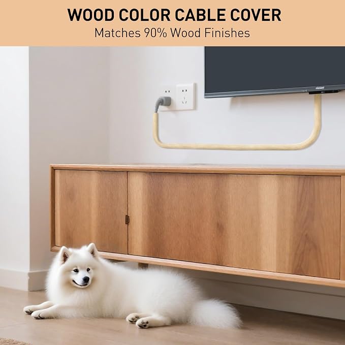 AGPTEK Cable Sleeve, 10ft - 4/5 inch Cable Management Cord Hider,Wood Color | Desk Cord Cover Organizer Wire Hider for Office Computer TV Wire Loom Tubing Pet-Proof Cord Protector from Cat Dog Chewing