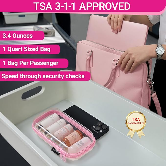 YQBRAO Clear Hard Shell Zipper Cases, 3 Large Travel Organizers, Pink | Rigid 1.2 mm PET and YKK dual zippers for full-size toiletries, makeup palettes, electronics and craft supplies
