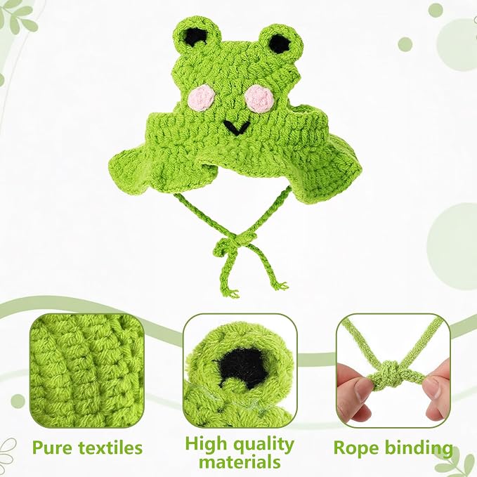 Cute Cat Hat Costume Suitable for 5 to16 lbs - Frog Cat Bonnet Head Circumference 11" or Less Cat Halloween Costumes Pet Photography Outfits