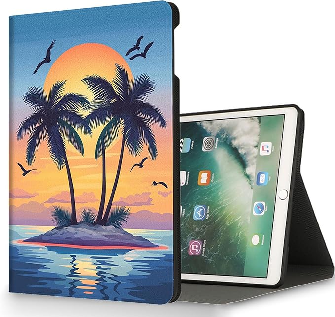 for Microsoft Surface Pro X/Pro X Plus-13 2019/2020/2021/2024 Tablet Case,Auto Wake/Sleep,Adjustable Stand Protective Cover - Tropical Sunset Palm Tree