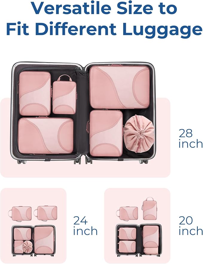 Bagsmart Compression Packing Cubes, Travel Bag Cruise Ship Essentials | Lightweight, Compressible Suitcase Organizer Set fit Standard Carry-On & Checked Luggage, 6 Set, 14 Set Washable Packing Bags