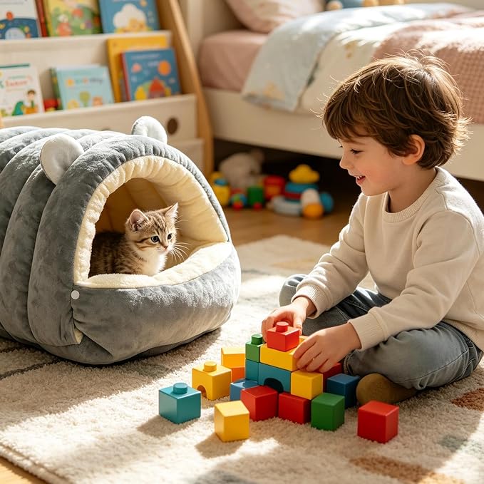 Dog Cave Bed Covered Washable Dome House with Zipper | Dog House Bed for Kittens Puppies Pets Indoor Winter Home Living Room Bedroom Kitchen Sofa Dorm Travel