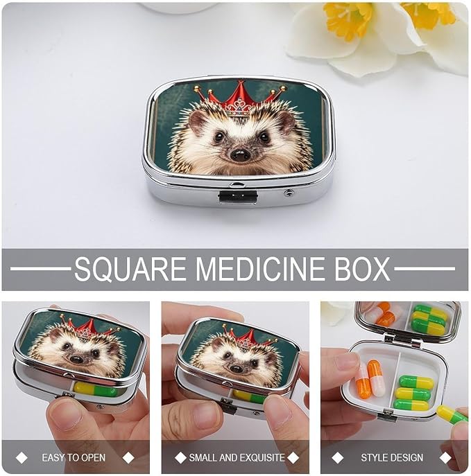 Small Crown Pill Box 2 Compartment Medicine Pill Case Portable Pill Organizer for Pocket Or Purse Decorative Metal Medicine Vitamin Organizer