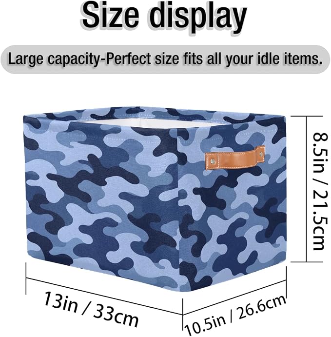 Pardick Camo Basket Storage Bins Rectangle Canvas Basket Cube Storage Box | Nursery Foldable Basket with Handle for Kids Girls Boys Toys Living Room Closet Organizer Shelf Gifts Camouflage Blue