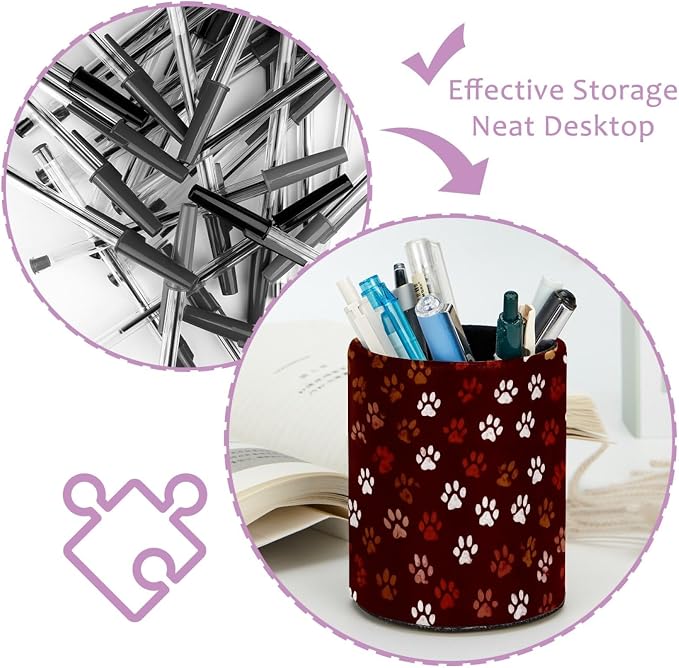 Pet Paws Pen Holder, Pencil Cup Marker Brush Holder Desk Storage Case, Desktop Organizer for School Office Home Supplies