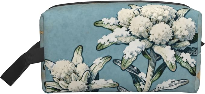 Edelweiss Flower with Snow Makeup Bag - Durable 600D Oxford Fabric Travel Cosmetic Bag, Shockproof Foam Padded Toiletry Organizer for Gym & Daily Use 10x6.2x4.9 Inch