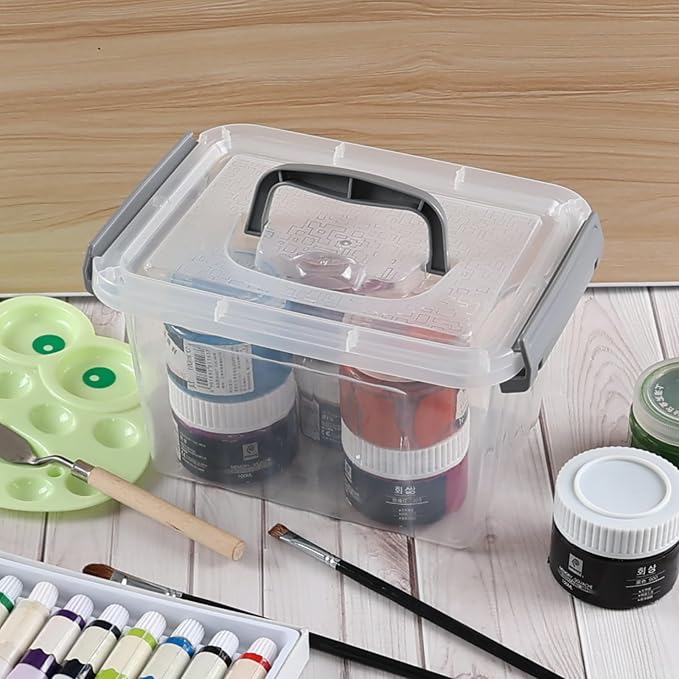 3.5 Quart Small Clear Latching Boxes with Handle, 6 Packs | Tiny Plastic Storage Tote Bins with Lid