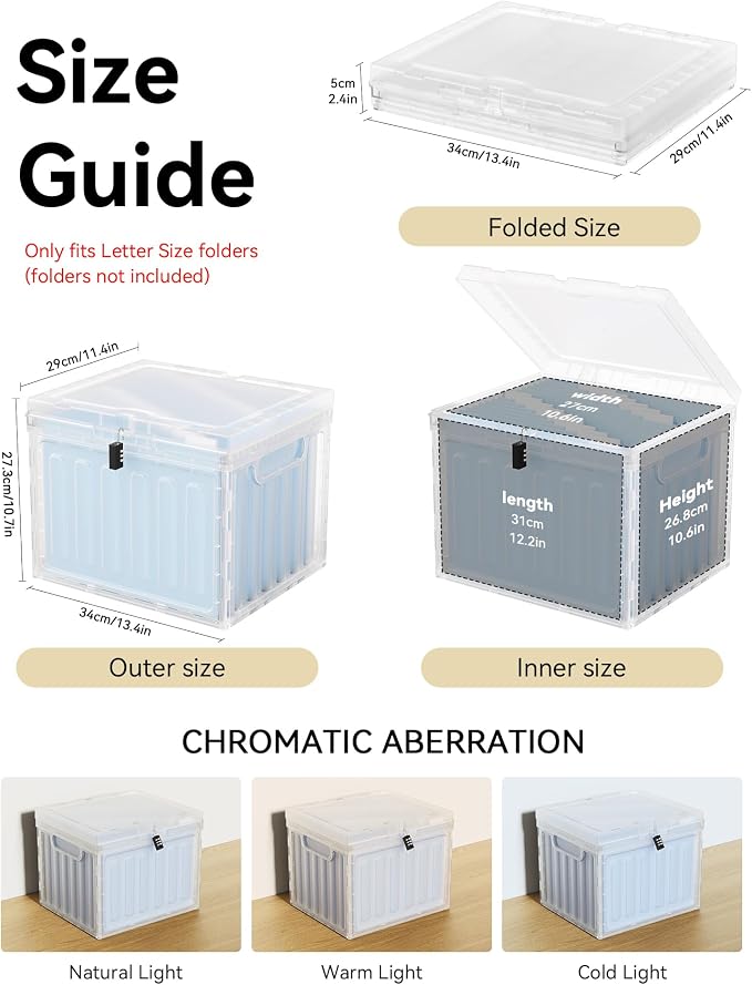 Oterri Lockable Plastic File Box with Lid for Letter-Size | Hanging File Folders Not Included. Clear, Large 2-Pack. Home, Office, Classroom, Dorm, Tax, Under Bed, Filing Cabinet.