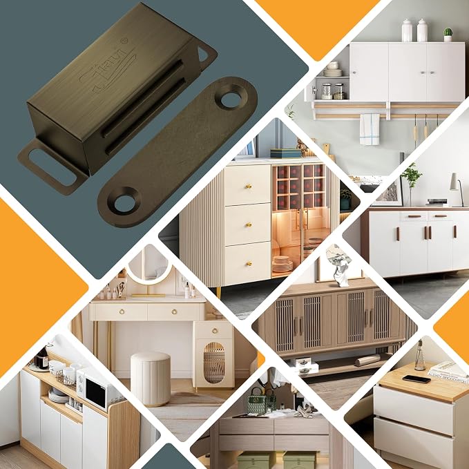 Cabinet Magnetic Catch Jiayi 12 Pack Magnetic Closures for Cabinet Door Magnetic Cabinet Catch RV Drawer Latches and Catches Bronze Magnetic Latch for Kitchen Closet Cupboard Closer