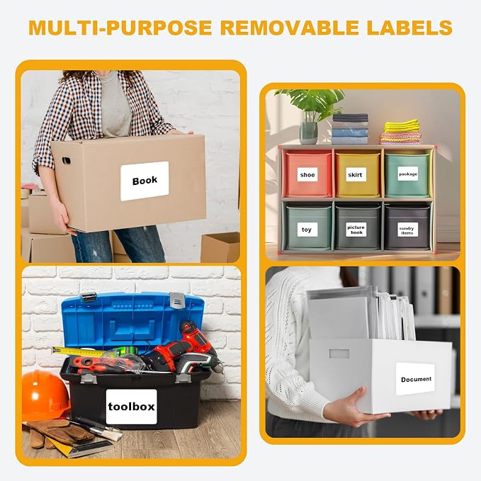 100 Pcs Storage Bin Labels, 6 x 4 Inch Blank Stickers with Marker | Tear-Resistant Paper, Removable Adhesive, Writes Easily, No Residue on Smooth Surfaces, Home Office Moving Use