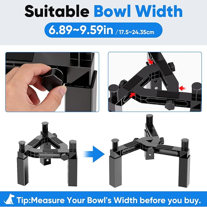 Aystkniet Dog Bowl Stand with Adjustable Height & Width, Anti-Slip Elevated Food Water Bowl Holder for Large Medium Small Dogs, Durable Raised Dog Feeder for Lifted Feeding, Only Stand Without Bowls