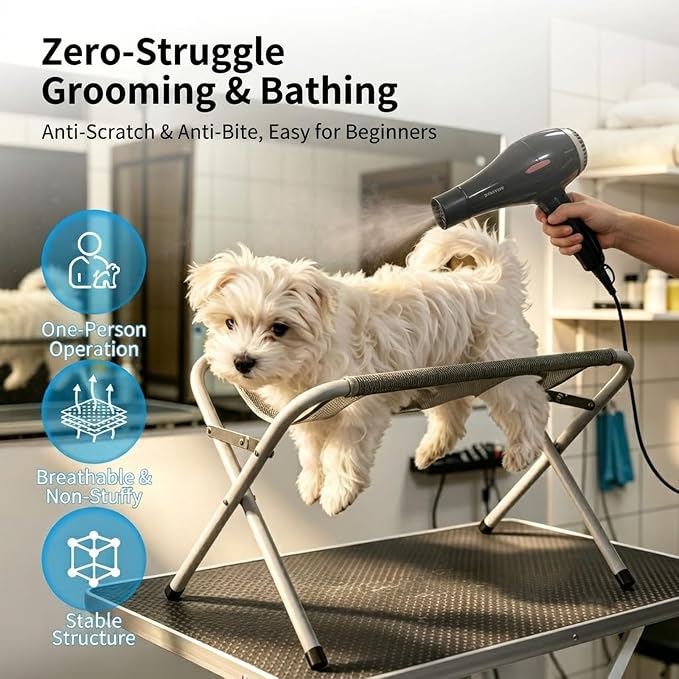 Pet Bath Sling, Pet Bathing Hammock with Strap, Dog Grooming Hammock for Bathing Nail Trimming Brushing, Multifunctional Breathable Cat Grooming Sling, Eight Hole Design,Quick Surface (Blue)