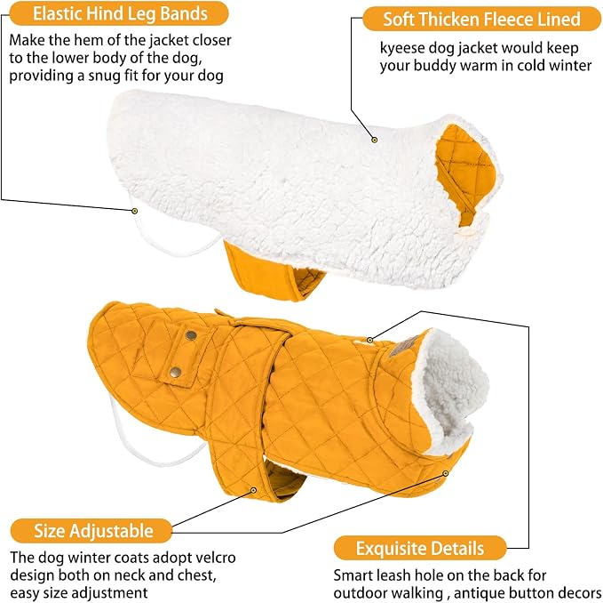 KYEESE Dog Coat Windproof Dog Coats for Small Dogs Waterproof Dogs Jacket with Fleece Lined Warm Pet Winter Puffer Coat with Leash Hole Thick Cat Clothes with Pocket Soft Pet Sweater for Cold Weather