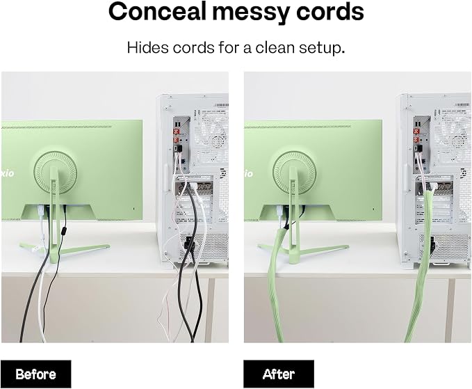 Pixio 10FT Tubing Cable Sleeve – Mint Green 1/2 inch Flexible Cable Management Sleeve for PC, Gaming, TV & Office, Wire Organizer for Desk Cable Cleanup