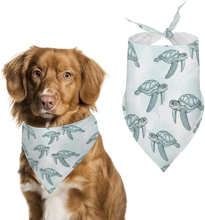 Lightweight Sea Turtle Grass Natural Watercolor Portable Pet Triangle Scarves with Adjustable Design, Comfortable and Soft Dogs Scarf, Easy to Clean