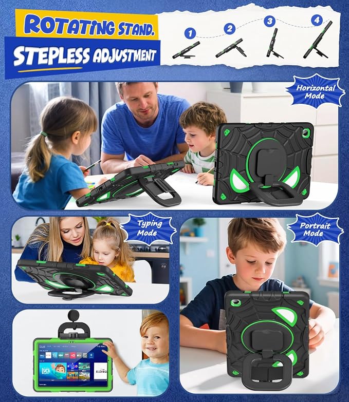 Grifobes Case for Samsung Galaxy Tab A11+ / A9+ Plus 11 inch 2026/2024, Full Protection with Screen Protector/Rotating Stand, Hand/Shoulder Strap for 11” Tablet Cover Black+Green