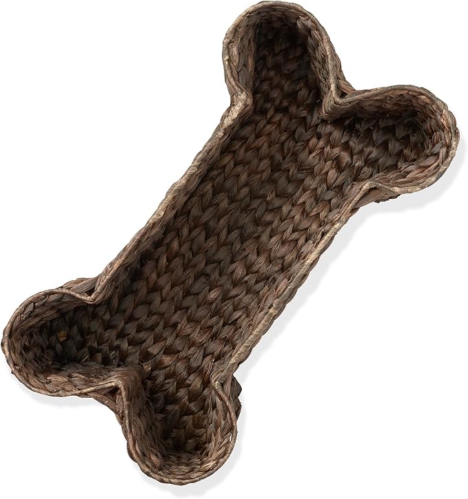 Casafield Dog Bone Shaped Storage Basket - Espresso, Large Woven Water Hyacinth Pet Toy Organizer Bin