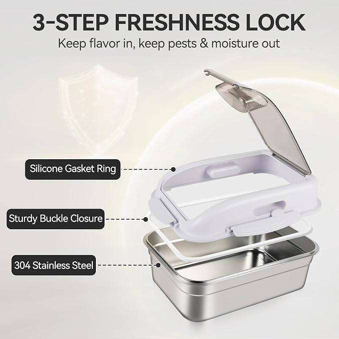 ALL FOR PAWS Stainless Steel Pet Food Storage Container with Airtight Lid & Scoop, 304 Stainless Metal Storage Bin for Dry Cat Food&Treats, Bird Seed, Up to 7 Lbs, Keep Fresh, Easy to Clean