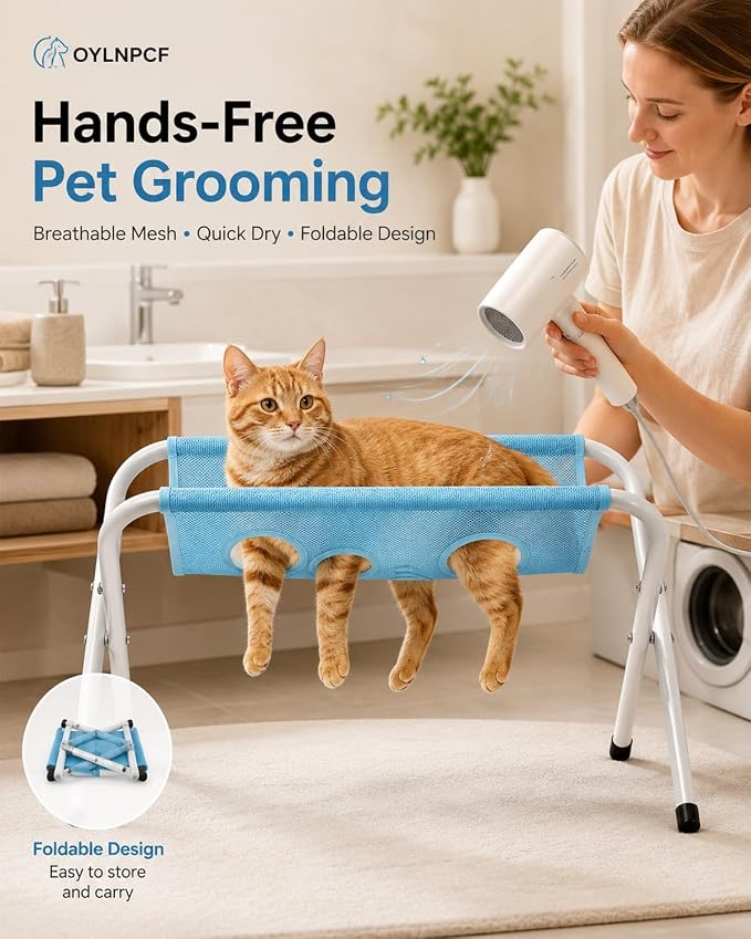 Cat Grooming Hammock,Foldable Pet Table For Dogs Home,Dog Bath Stand | Painted Iron Frame,Soft Breathable Sling,Secure Restraint,Portable Design,Small Breeds,Nail Care,Washing Support(Pink)