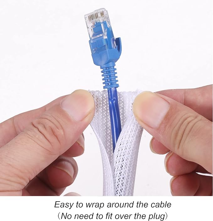 Cable Management Sleeve, Split Design, 10FT - 1/4 Inch, White | Cord Protectors from Pets | Heat & Abrasion Resistant Wire Loom | Automotive Wiring & Home Office Cable Organization