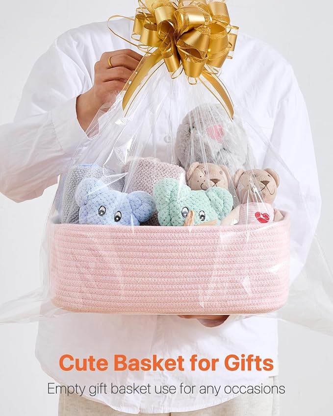 KALLAX Small Woven Storage Basket for Organizing, 13.5x9.5x5 inches, 3 Pack | Shelf baskets for closet organization, toy storage and home decor, Perfect as empty gift baskets for holidays, Light Pink