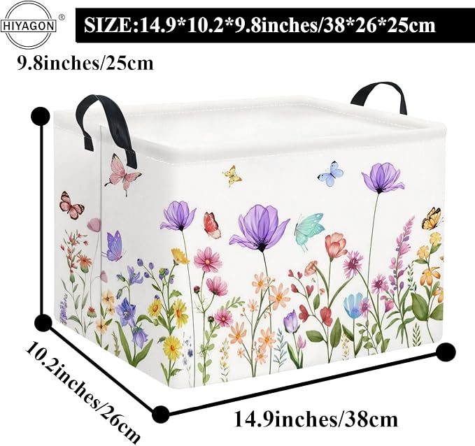 Rectangular Baby Girl Basket Kids Baby Storage Basket Storage Bin Organizer Box Room Decor(Purple Flower)