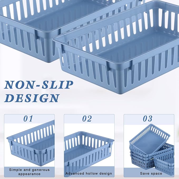 Wenqik Set of 12 Small Plastic Baskets for Organizing, Haze Blue