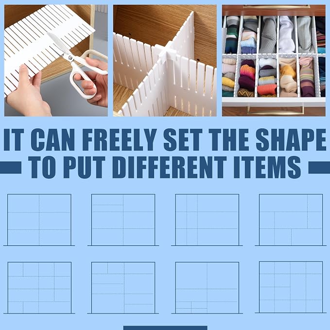 15 Pcs 5.12 Tall Drawer Divider Adjustable Drawer Organizer,White | DIY Deep Storage Organizer Separator with Fixed Buckle for Underwear Socks Dormitory Office Kitchen Bedroom