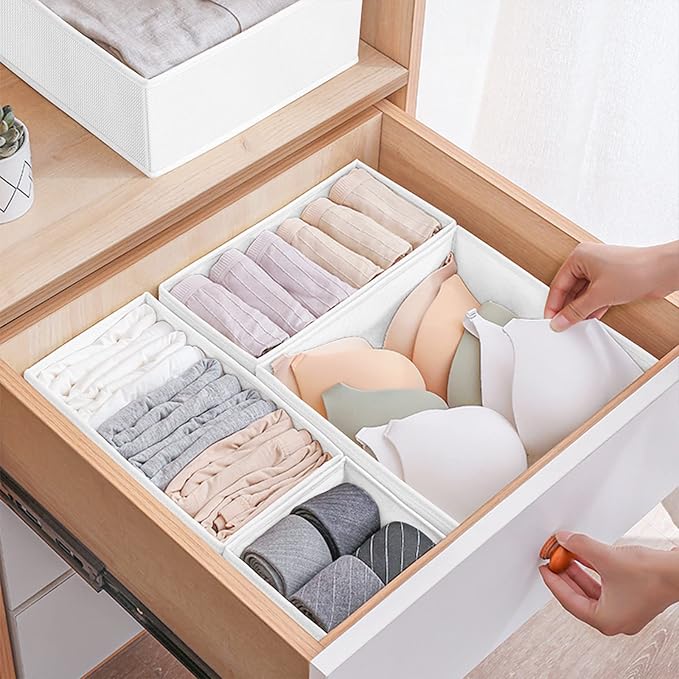 6 Pack Clothes Drawer Organizer, Fabric Foldable Closet Dresser Drawer Organizer for Clothing, Bra Sock Underwear Drawer Organizer for Nursery Dorm Bedroom Organization (6 Bins, White)