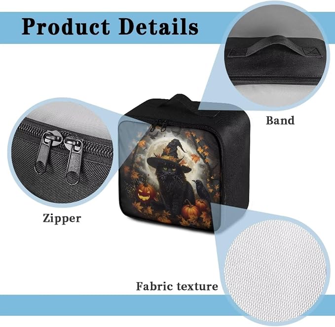 Halloween Witch Cat First Aid Case Empty Veterinary Medic Bag for Animal Clinics and Pet Owners Includes Secure Zipper Compartments