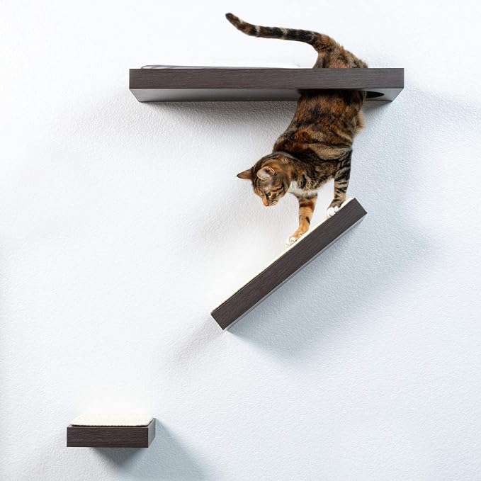 PetFusion Cat Activity Wall Shelves, 3 Piece Set, Wall Mount | Sisal Surfaces for Scratching and Plush Pad to Lounge, Neutral Design and Color Tones