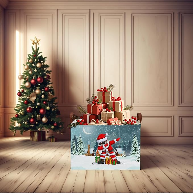 Empty Large Christmas Basket for Gifts Women Collapsible Storage Bin Kids Toy Box Holiday Décor (Personalized Dancing Santa Claus)