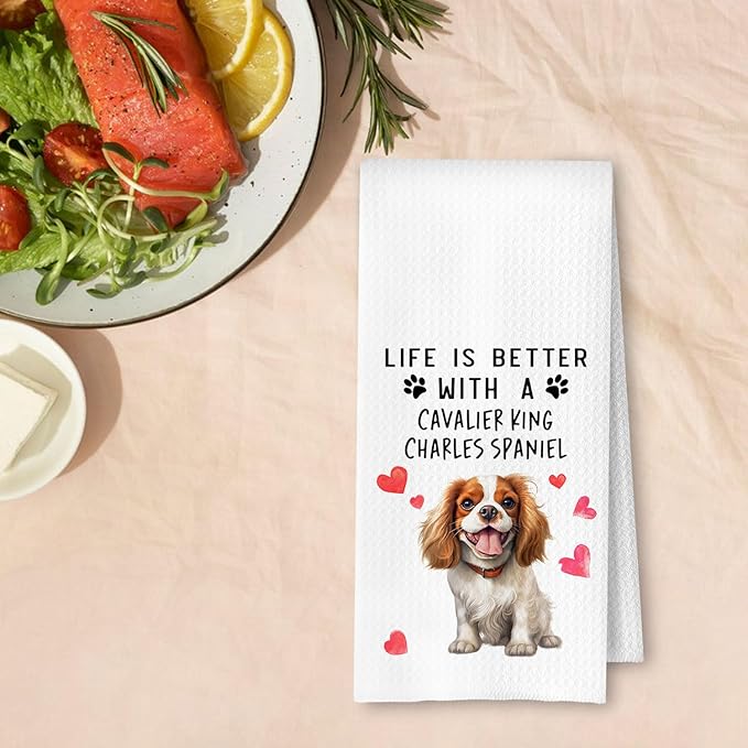 Cavalier King Charles Spaniel Dog Kitchen Towels, King Charles Cavalier Gifts Dish Tea Towels for Kitchen Decor, Dog Mom Gifts Decorative Hand Towel for Bathroom, 16x24 Inches