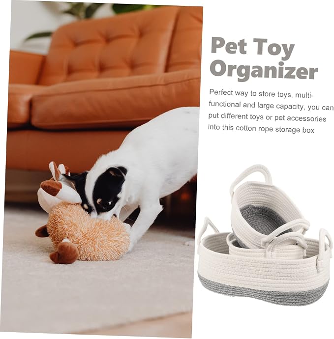 Healifty 3pcs Woven Dog Toy Storage Basket Compact Practical Pet Organizer for Toys Easy to Move Safe Material for Neat Home Organization